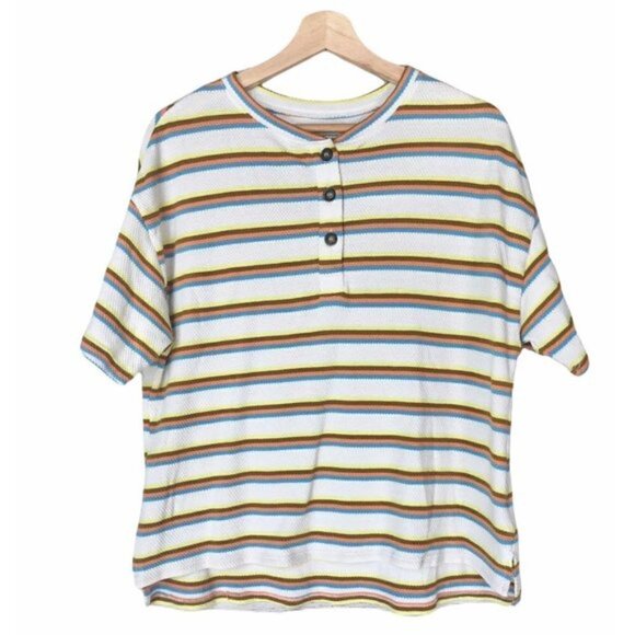Urban Outfitters Color Stripe Boxy 3 Button Down T-Shirt S - Picture 1 of 4